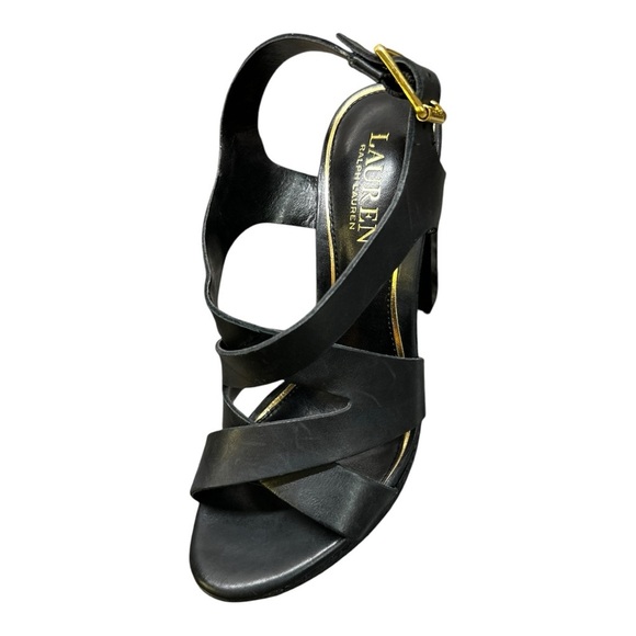 Ralph Lauren Fabia 100% Leather upper, Dress Sandal high heels Black size 7.5 - Picture 9 of 11